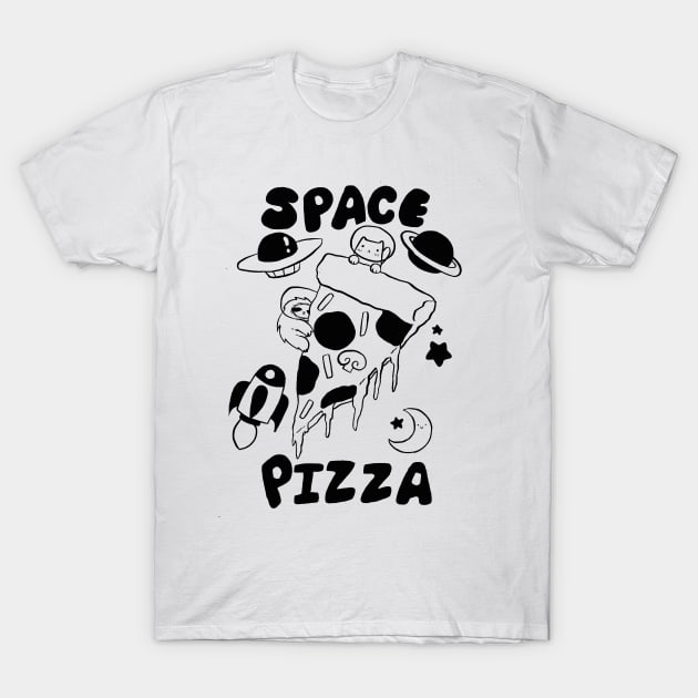 Space Pizza Black Line T-Shirt by saradaboru